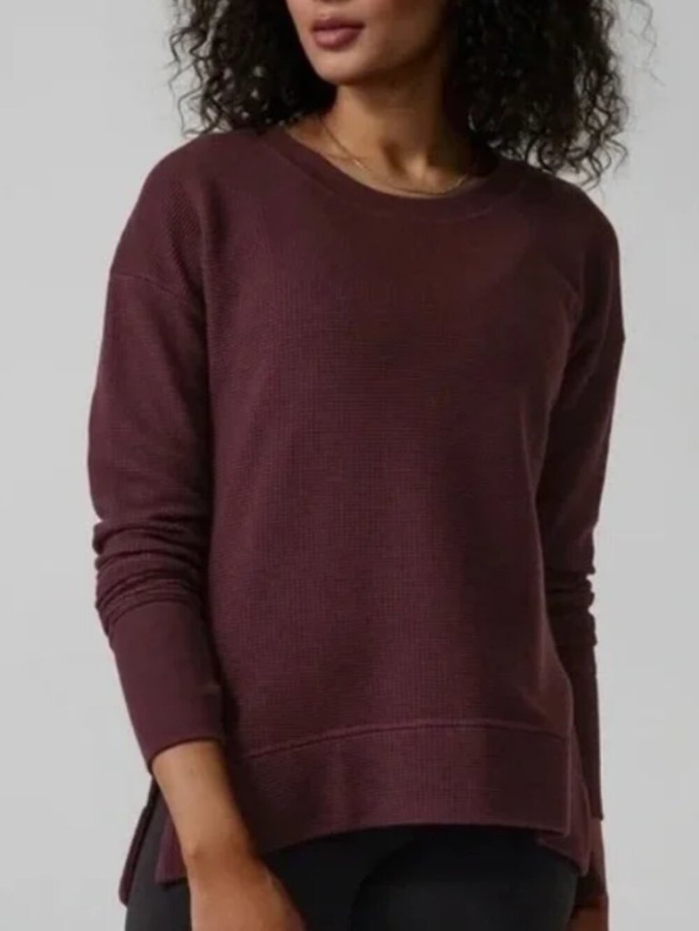 NWT Athleta Coaster Luxe Waffle Sweatshirt in Cabernet - Women's X-Large Tall